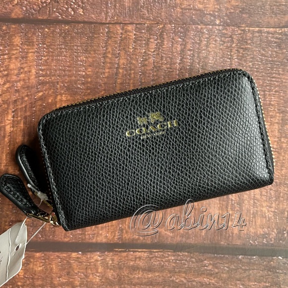 NWT Coach Black Leather Small Double Zip Coin Card Case - Picture 4 of 4
